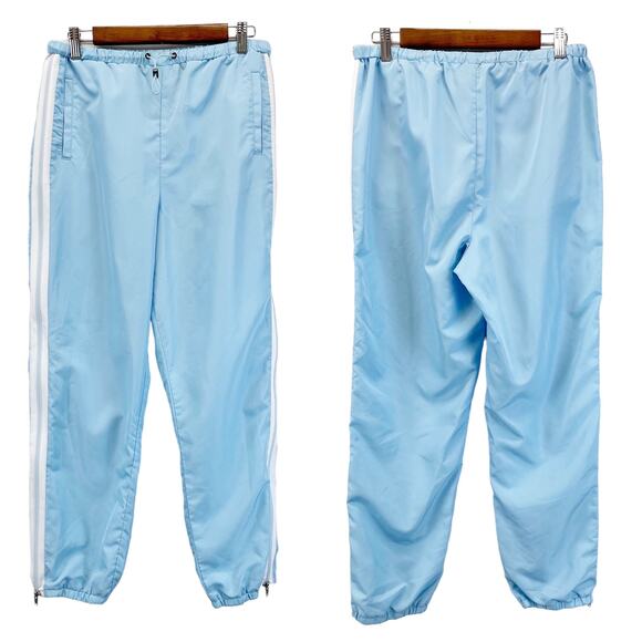 ASOS Womens 6 Track Pants Jogger Light Baby Blue White Stripe Ankle Zip Active - Picture 1 of 9